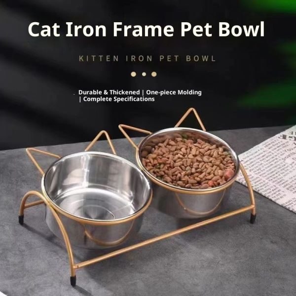 Stainless Steel Pet Double Bowl - Anti-Knock, Oblique Mouth, Cervical Support