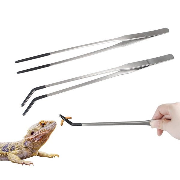 Reptile Feeding Tool - Stainless Steel Long Tongs with Rubber Tips (Lizard/Gecko)