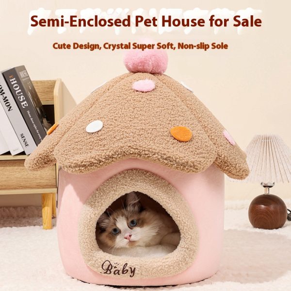 Enclosed Warm Mushroom Pet Villa - Winter Non-Slip Detachable