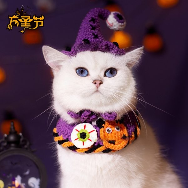 Halloween Pet Hand-Woven Scarf & Hat - Pumpkin Ghost Decor