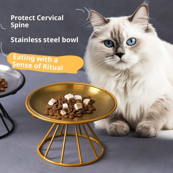 High Neck Cat Bowl - Stainless Steel, Guard Bracket (Food/Snack Plates)