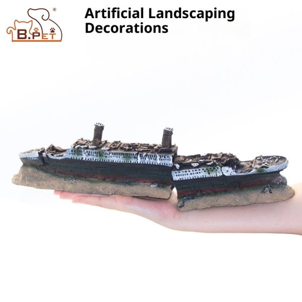Fish Tank Landscaping - Simulated Shipwreck Ornament (Tiandan, Hide Holes)