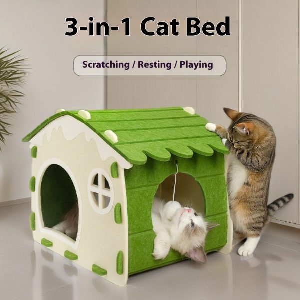 Foldable Felt Cat Bed - 4-Season, Wear & Scratch Resistant