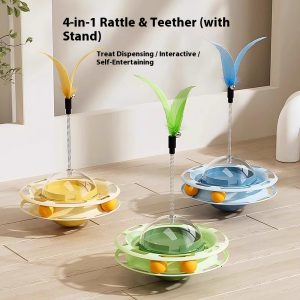 Cat Self-Play Toys - Fun Stick, Tumbler Turntable, Food-Dispensing